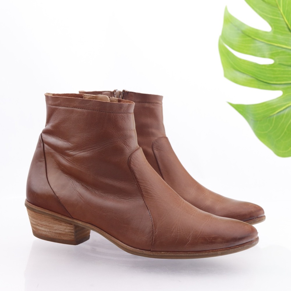 Paul Green Womens Shaw Boots Size 8 Brown Leather Ankle Booties Zip Block Heel